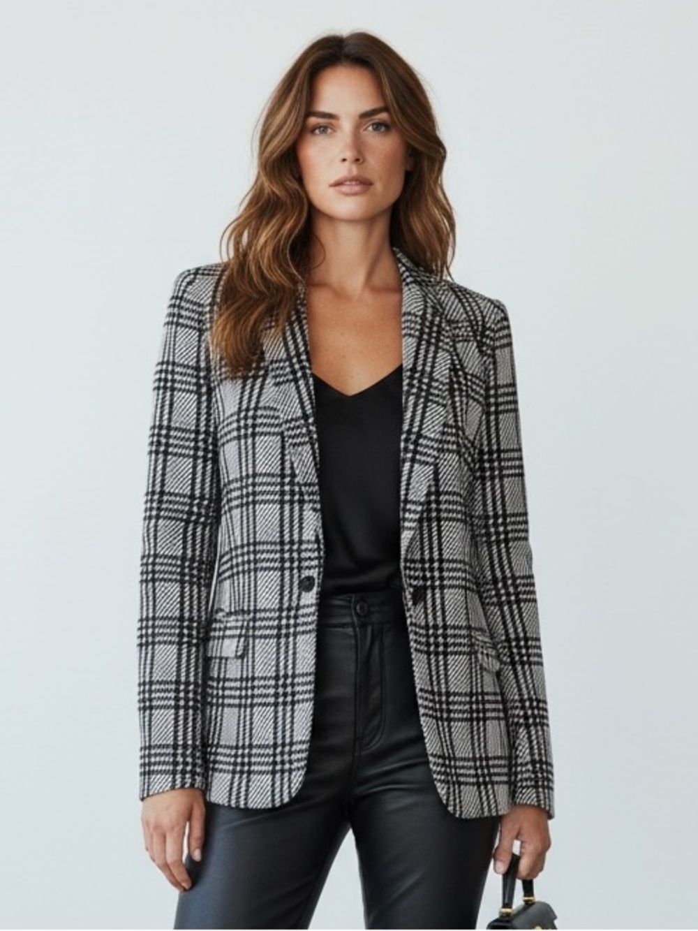 Tahari by ASL Black White Plaid Blazer Houndstooth Print Blazer (Relaxed fit) 8
